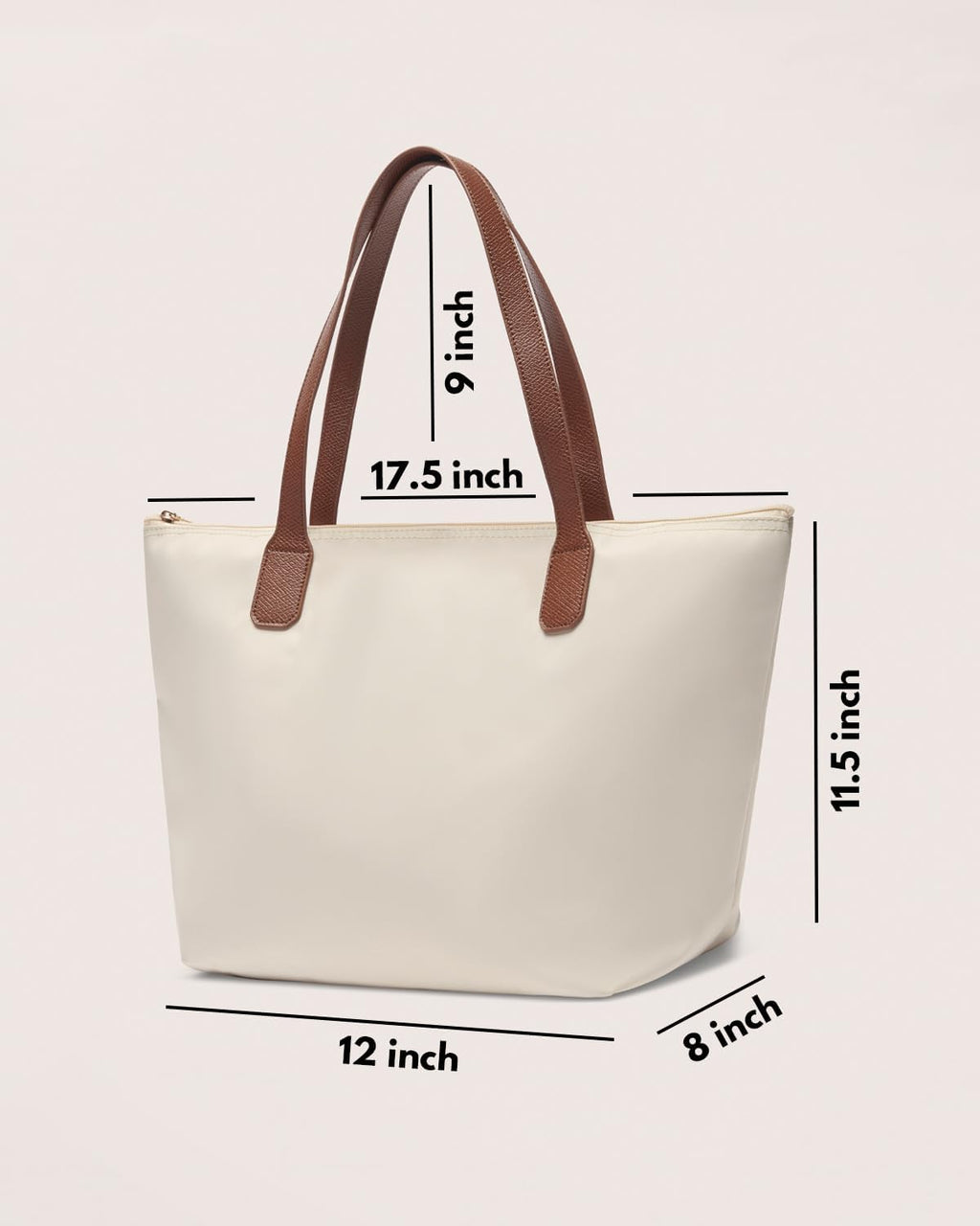 Tote Bag for Women - Nylon Tote Bags - Large Shoulder Tote Bag with Zipper & Foldable - Handbag for Everyday Work Weekend - Beige