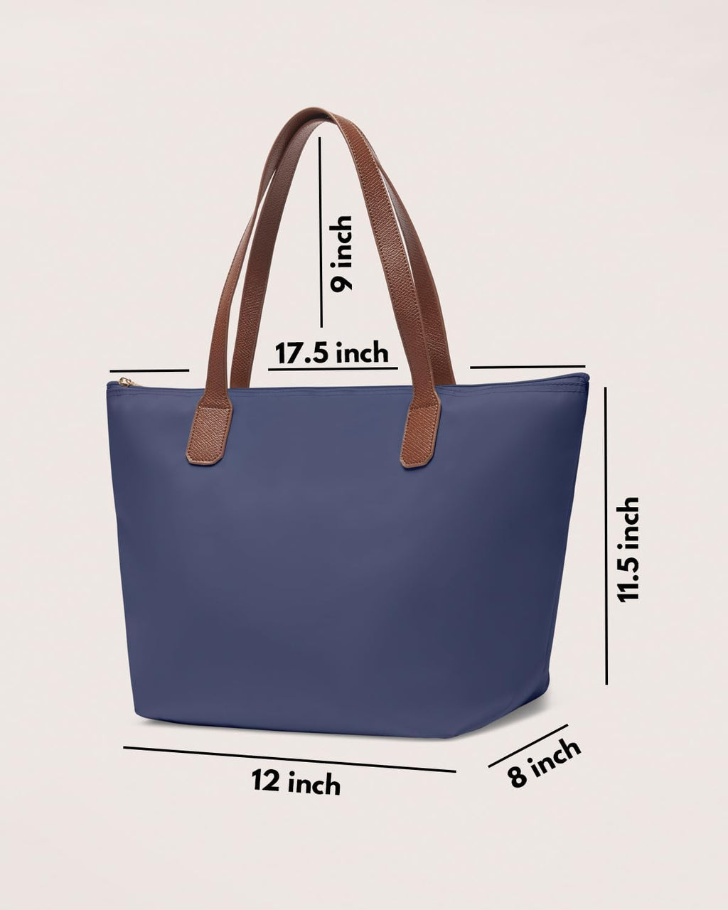 Tote Bag for Women - Nylon Tote Bags - Large Shoulder Tote Bag with Zipper & Foldable - Handbag for Everyday Work Weekend - Navy