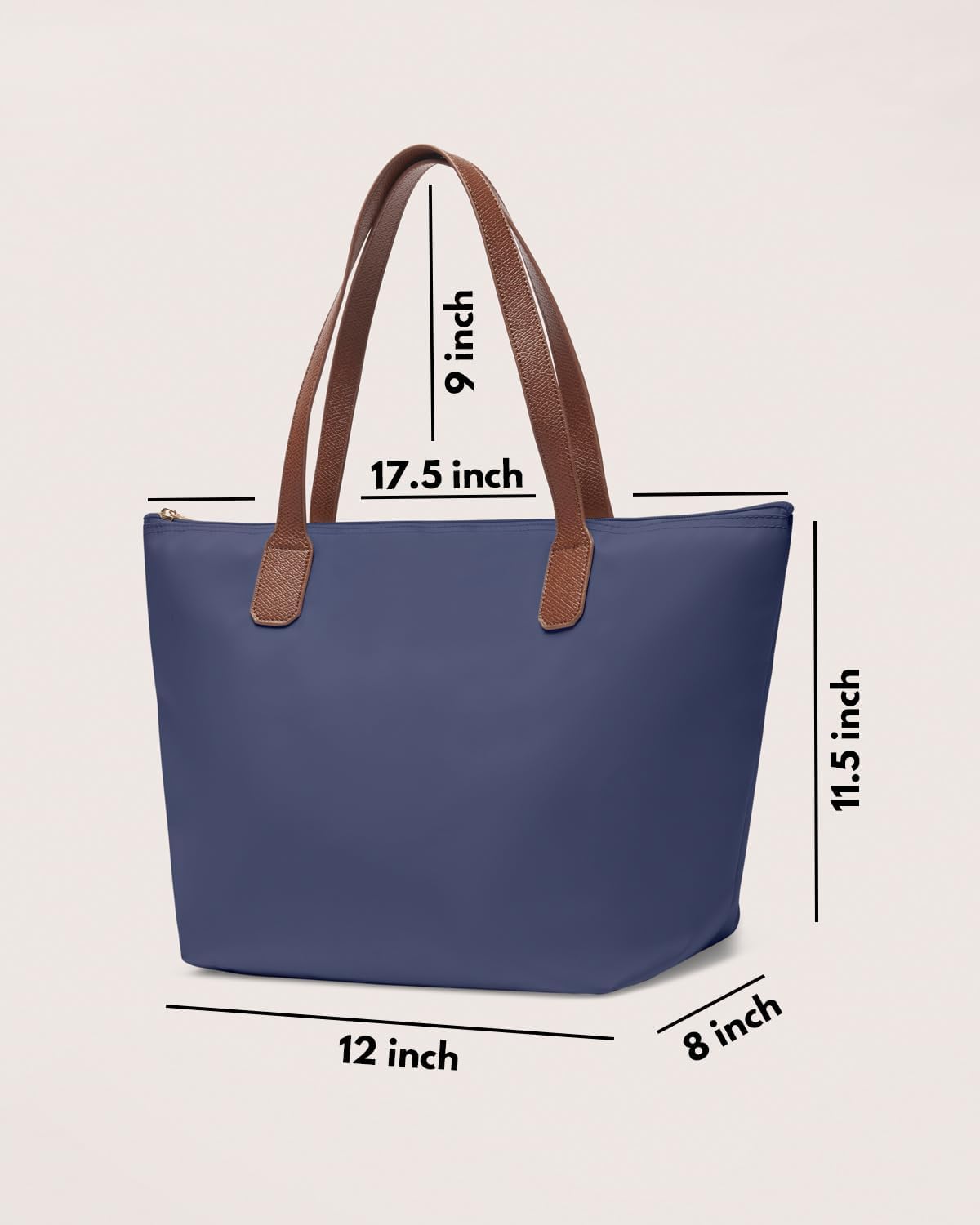 Tote Bag for Women - Nylon Tote Bags - Large Shoulder Tote Bag with Zipper & Foldable - Handbag for Everyday Work Weekend - Navy
