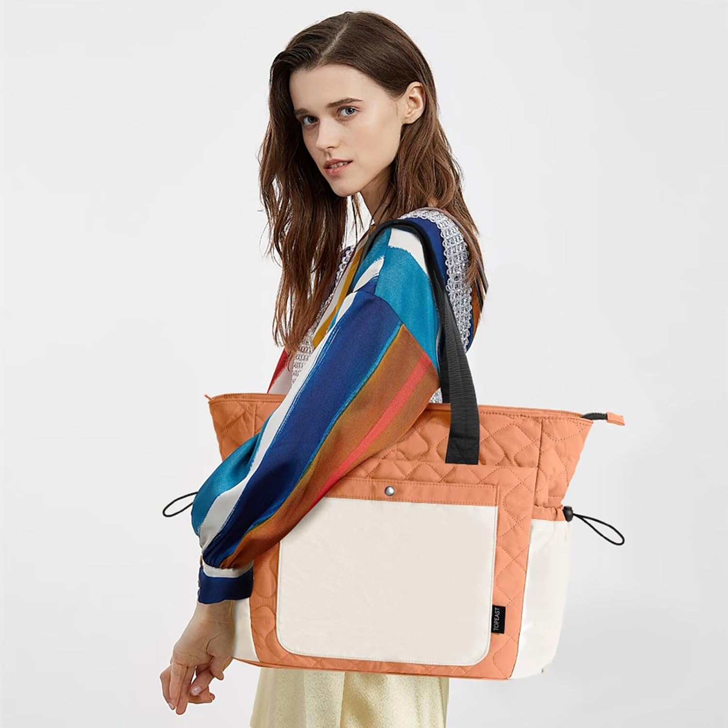 TOPEAST Tote Bag for Women, Lightweight Puffer Tote Bag with Zipper, Work Bags for Nurse Teacher, Travel Puffy Handbag
