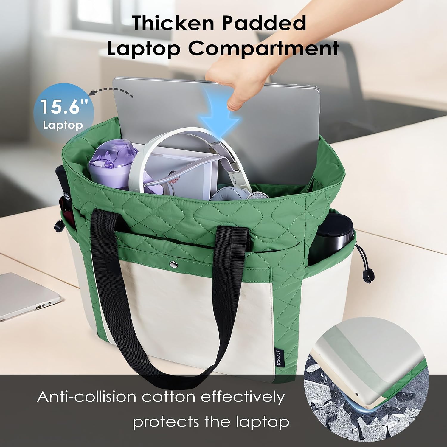 TOPEAST Tote Bag for Women, Lightweight Puffer Tote Bag with Zipper, Work Bags for Nurse Teacher, Travel Puffy Handbag