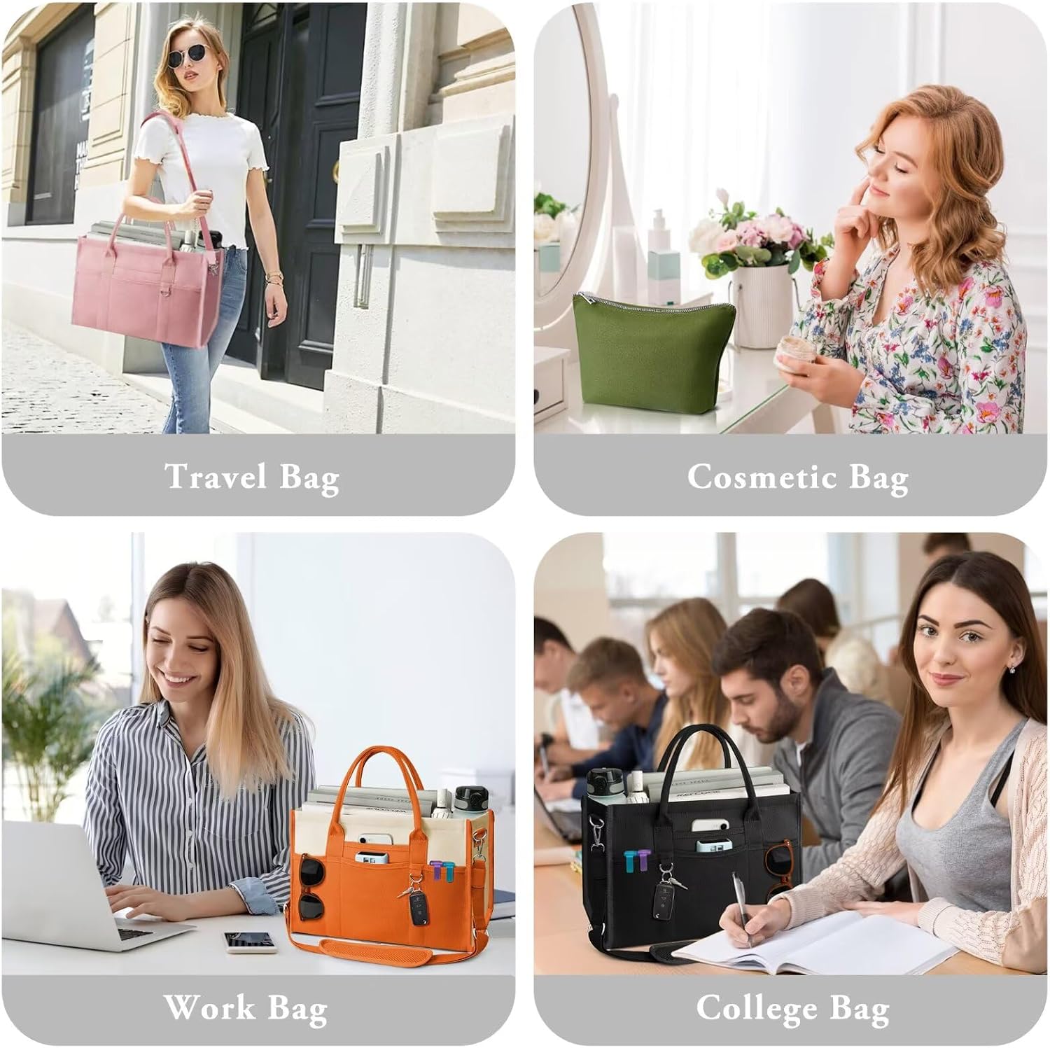 TOPEAST Canvas Tote Bag for Women, Women's Crossbody Handbag for Work Travel, Large Tote Bag with Compartments