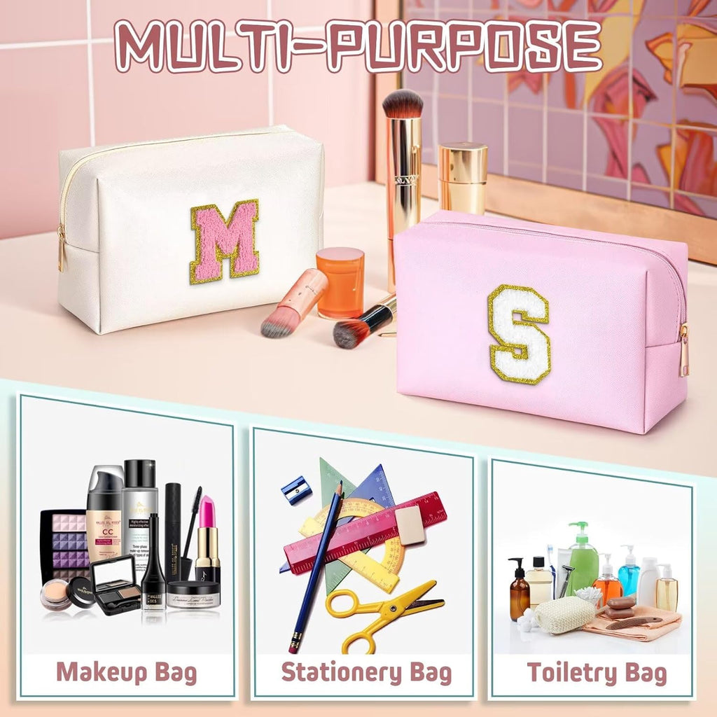 TOPEAST Birthday Gifts for 4 5 6 7 8 9 10 11 12 Year Old Girls, Initial Makeup Bag, Cosmetic Bag Travel Toiletry Pouch (White A)