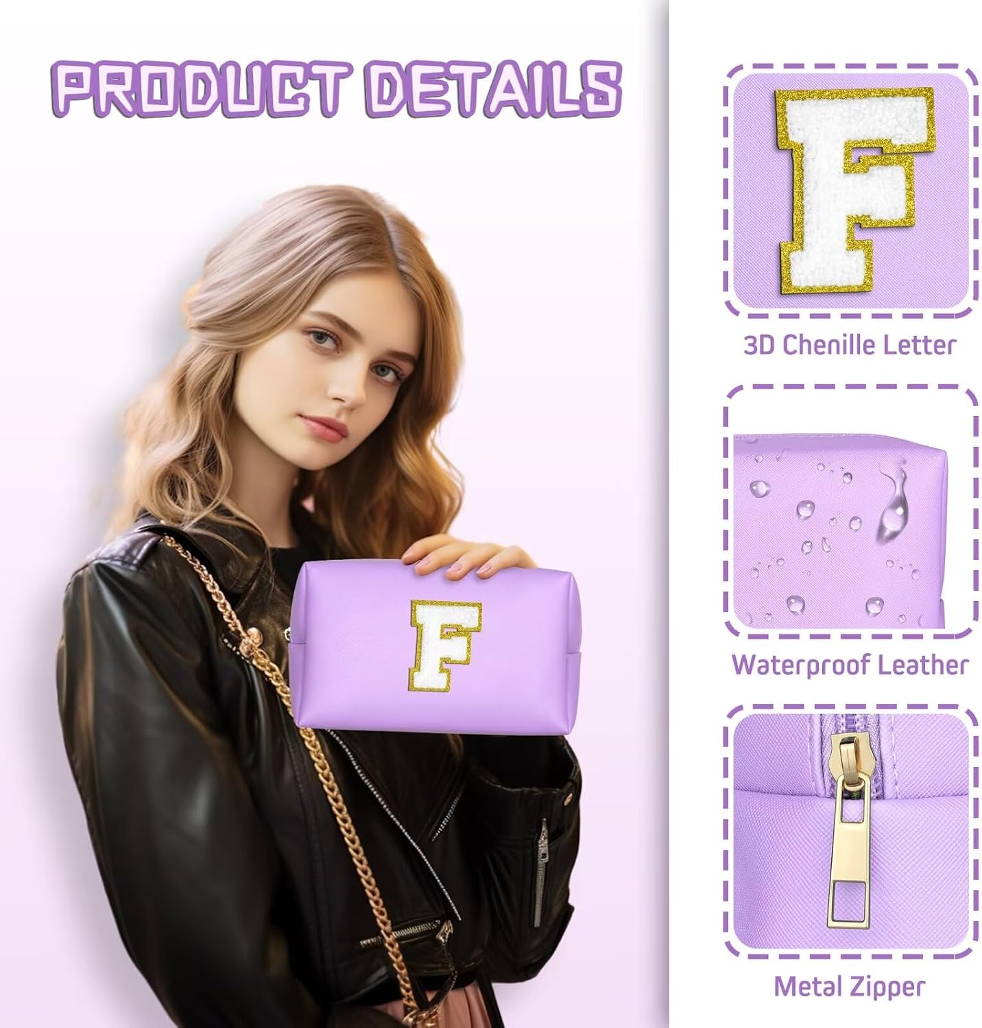 TOPEAST Gifts for Friends Female Mom, Cute Makeup Bag Small Pink Cosmetic Bag Travel Toiletry Bag, Personalized Birthday Gift for Women Girl, Preppy Travel Stuff for Girls (Purple C)