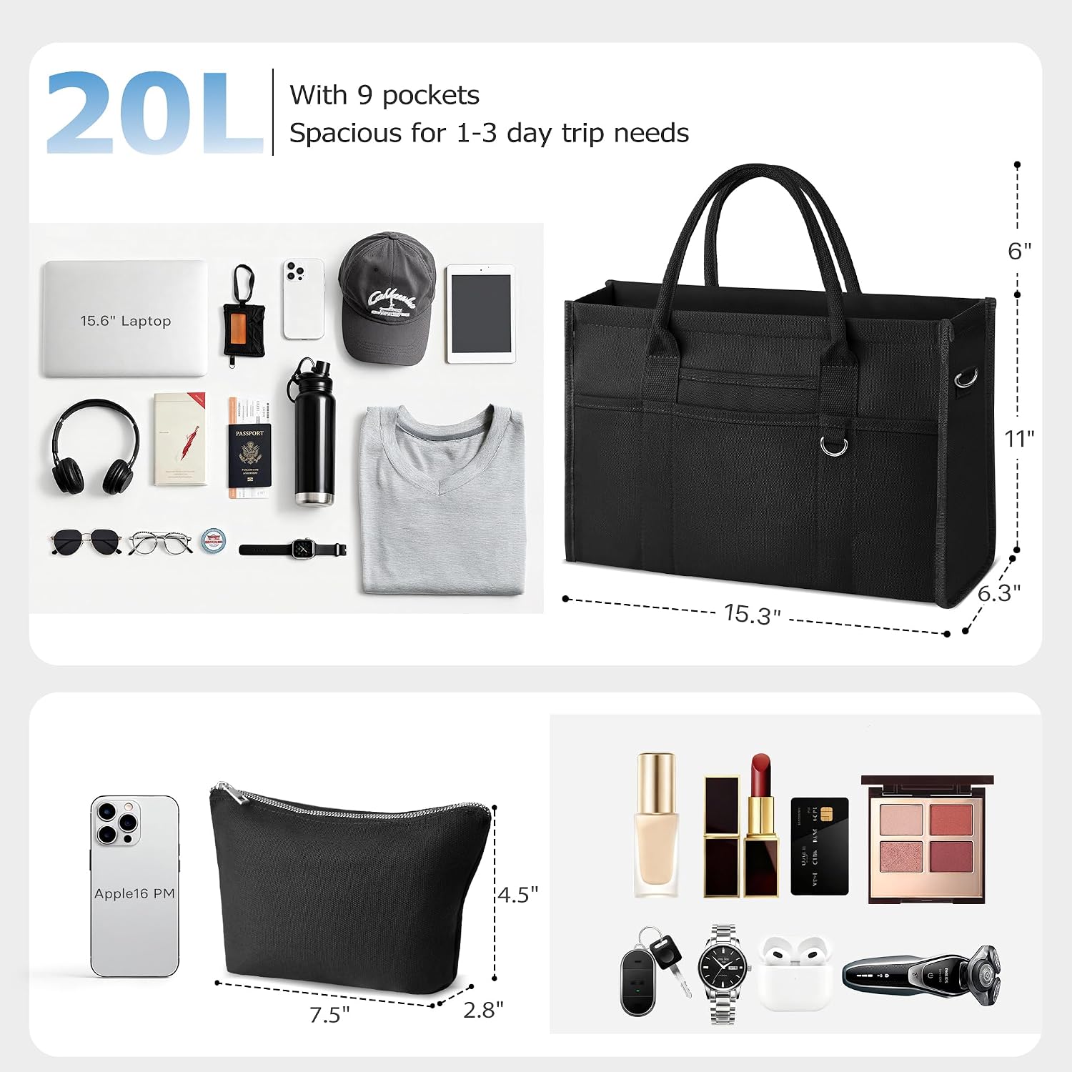 TOPEAST Canvas Tote Bag for Women, Women's Crossbody Handbag for Work Travel, Large Tote Bag with Compartments