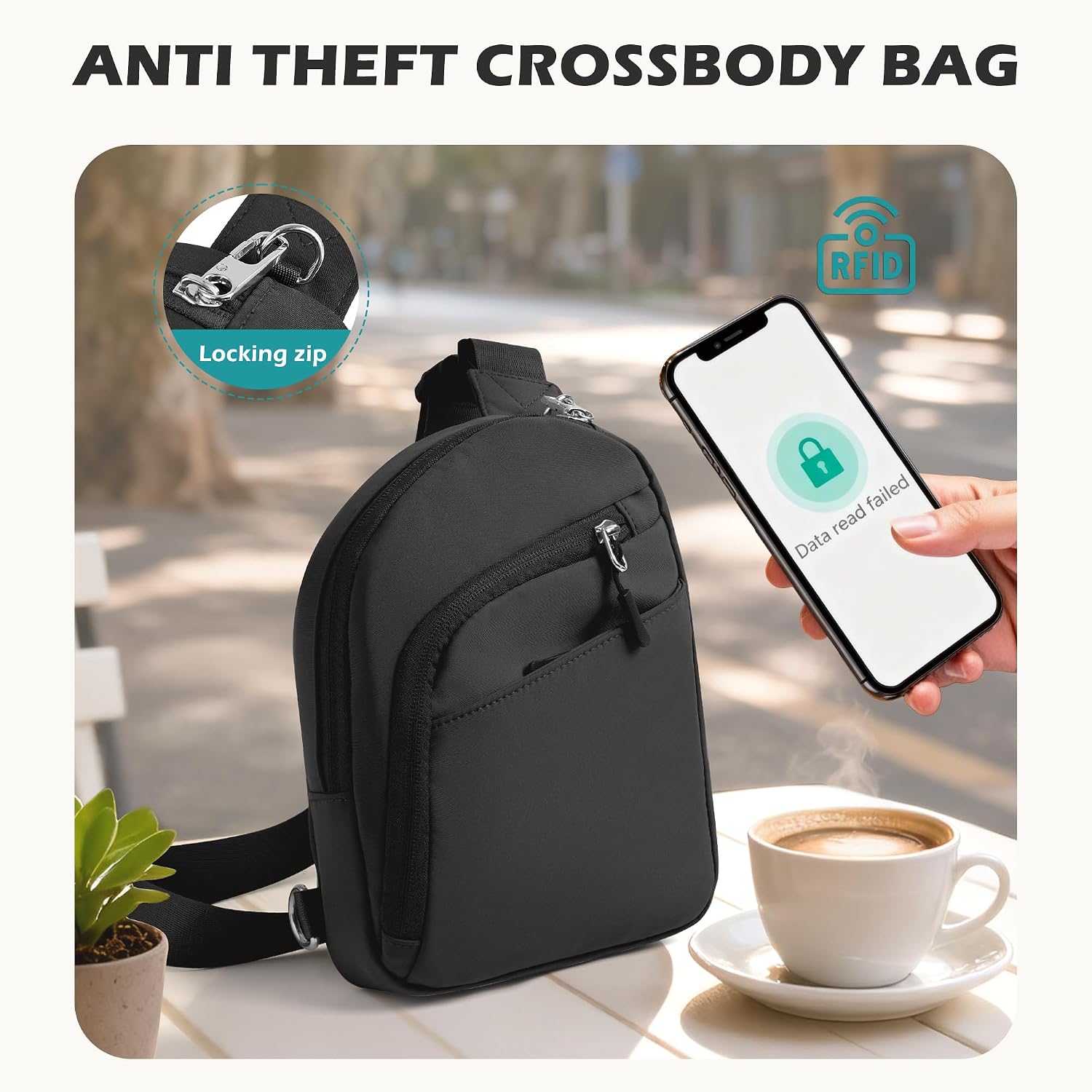 TOPEAST Anti Theft Crossbody Bags for Women Men, Small Sling Crossbody Bag Travel Purse Shoulder Wallet with RFID Blocking