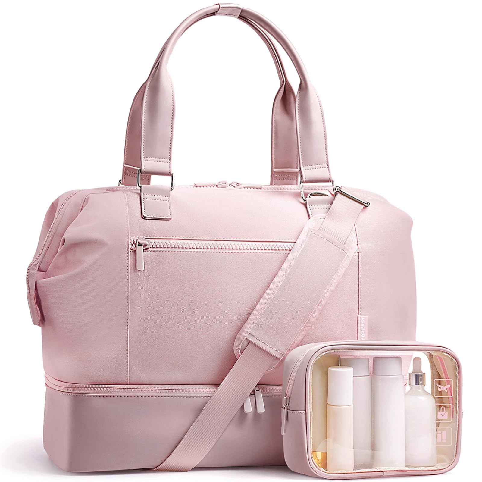 Travel Duffle Bag for Women, 40L Weekender Bags Airline Approved Carry On with Shoe Compartment & Waterproof Wet Pocket, Durable Nylon Weekender Overnight Bag for Travel, Gym, Business Trip, Pink