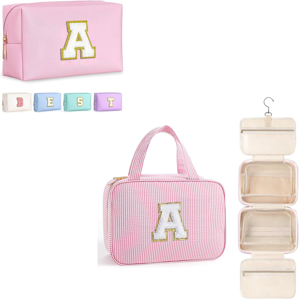 TOPEAST Travel Makeup Bag and Toiletry Bag, Personalized Initial Makeup Bag