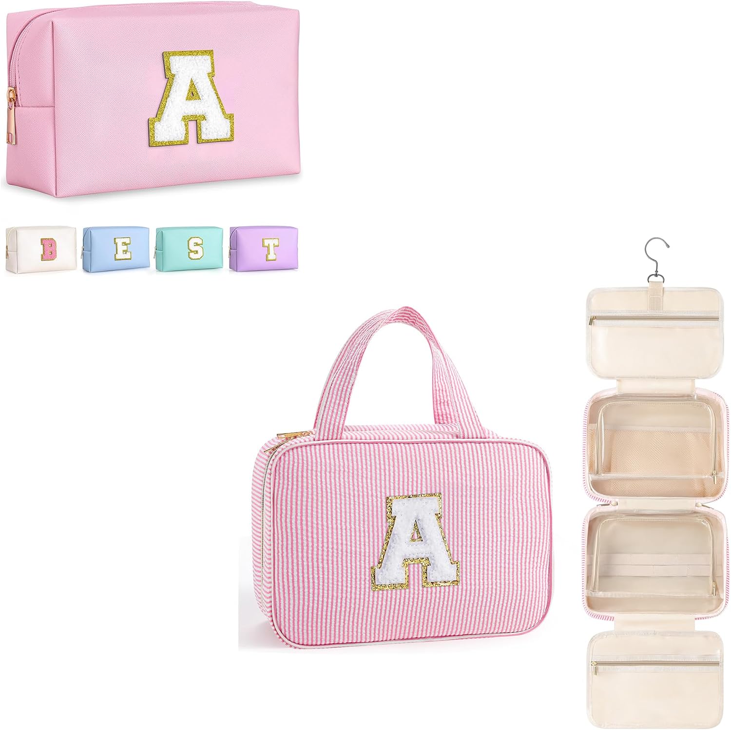 TOPEAST Travel Makeup Bag and Toiletry Bag, Personalized Initial Makeup Bag
