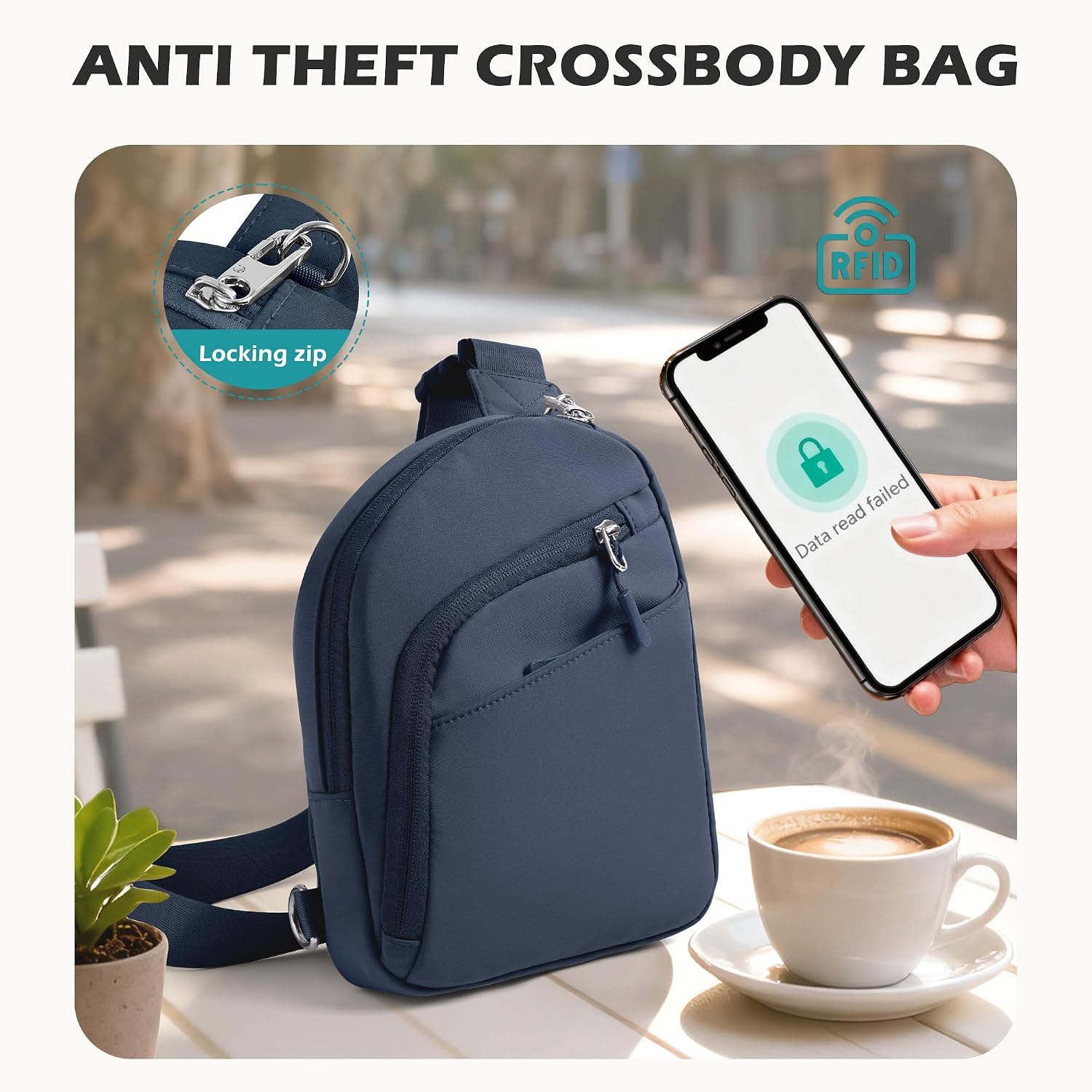 TOPEAST Anti Theft Crossbody Bags for Women Men, Small Sling Crossbody Bag Travel Purse Shoulder Wallet with RFID Blocking