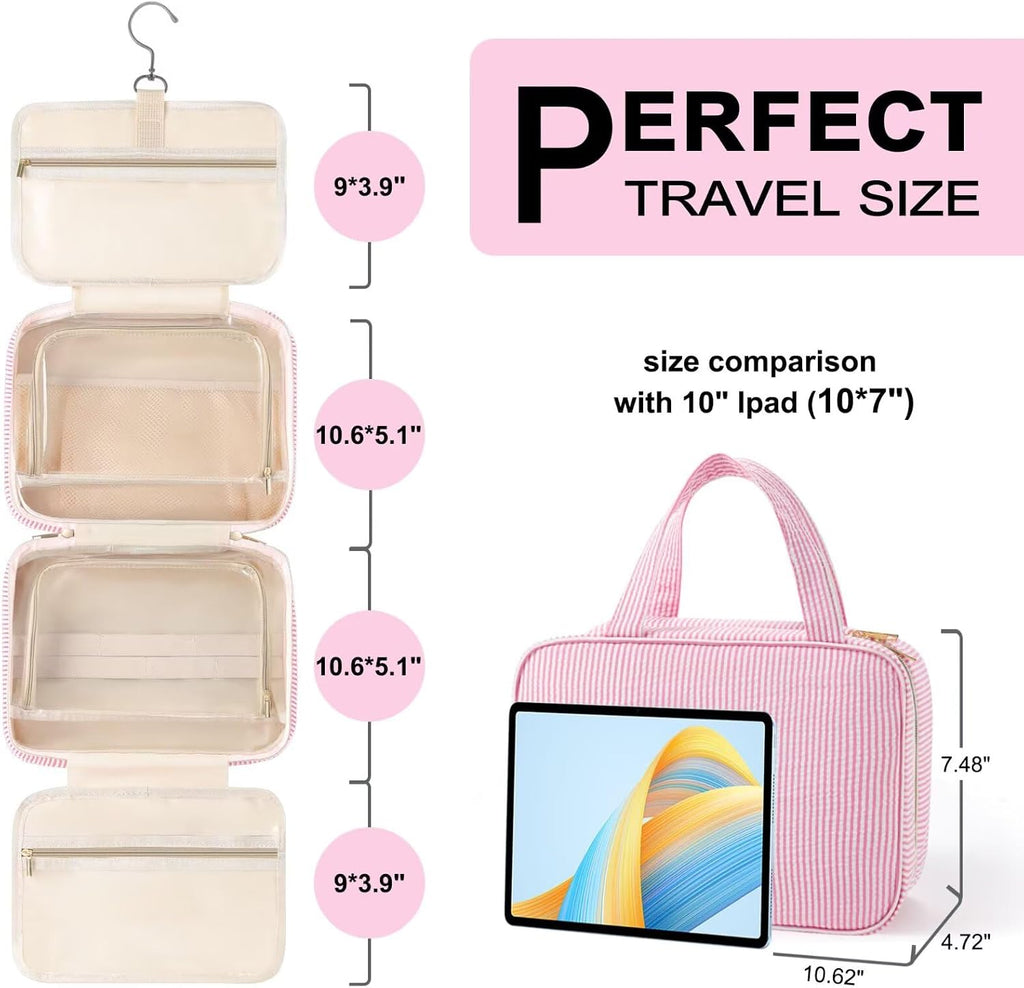 TOPEAST Gifts for Girls Kids - Travel Hanging Toiletry Bag & Makeup Bag, Personalized Initial Toiletry Pouch, Birthday Gifts for Women Teen Girls Friends, Cruise Essentials, Pink A