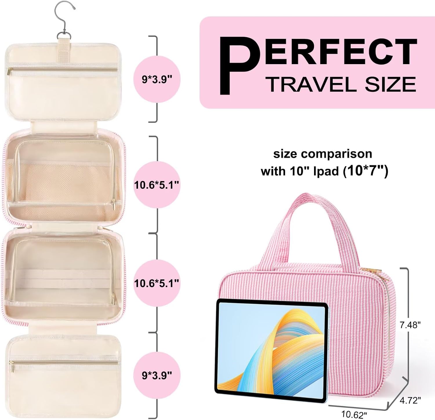 TOPEAST Gifts for Girls Kids - Travel Hanging Toiletry Bag & Makeup Bag, Personalized Initial Toiletry Pouch, Birthday Gifts for Women Teen Girls Friends, Cruise Essentials, Pink A