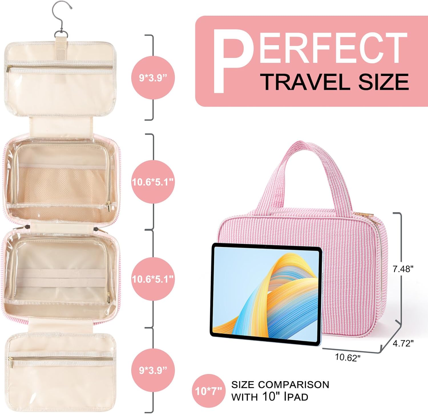 TOPEAST Travel Makeup Bag and Toiletry Bag, Personalized Initial Makeup Bag