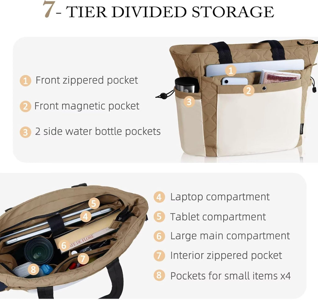 TOPEAST Tote Bag for Women, Lightweight Puffer Tote Bag with Zipper, Work Bags for Nurse Teacher, Travel Puffy Handbag