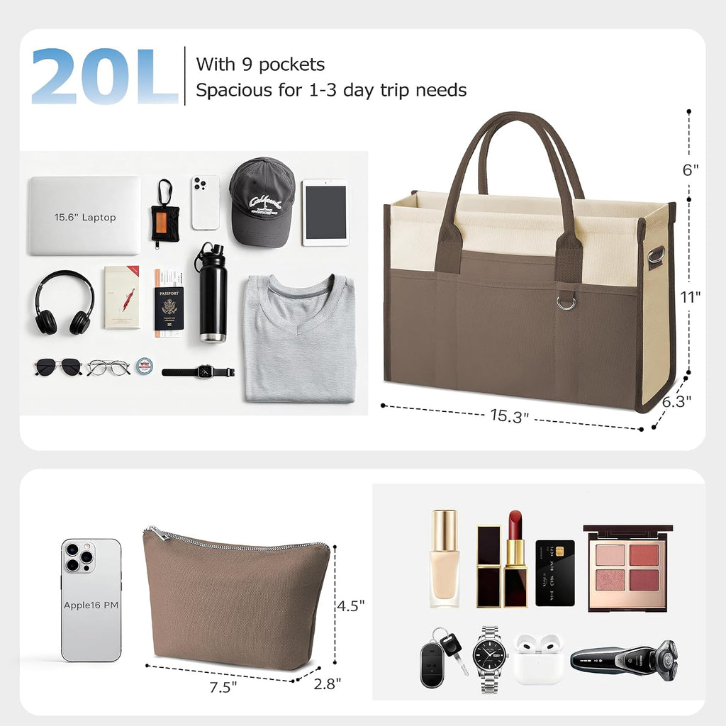 TOPEAST Canvas Tote Bag for Women, Women's Crossbody Handbag for Work Travel, Large Tote Bag with Compartments