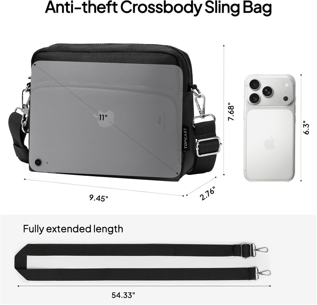 TOPEAST Anti-Theft Crossbody Travel Bag for Women Men, Lightweight Shoulder Bag Classic Design for Trip, Daily Use, Sport