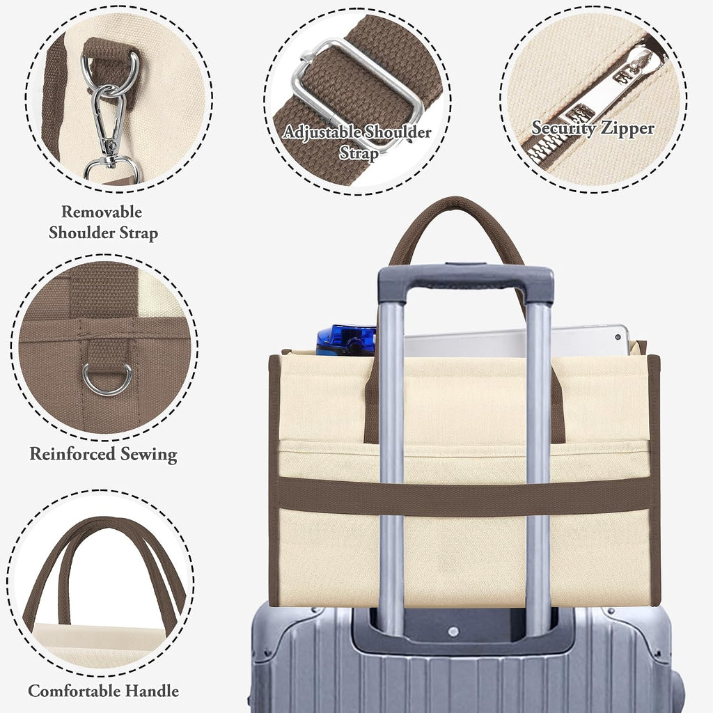 TOPEAST Canvas Tote Bag for Women, Women's Crossbody Handbag for Work Travel, Large Tote Bag with Compartments