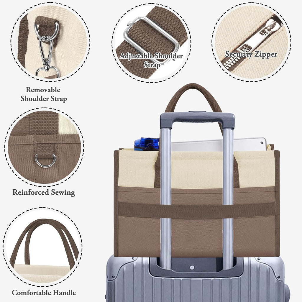 TOPEAST Canvas Tote Bag for Women, Women's Crossbody Handbag for Work Travel, Large Tote Bag with Compartments