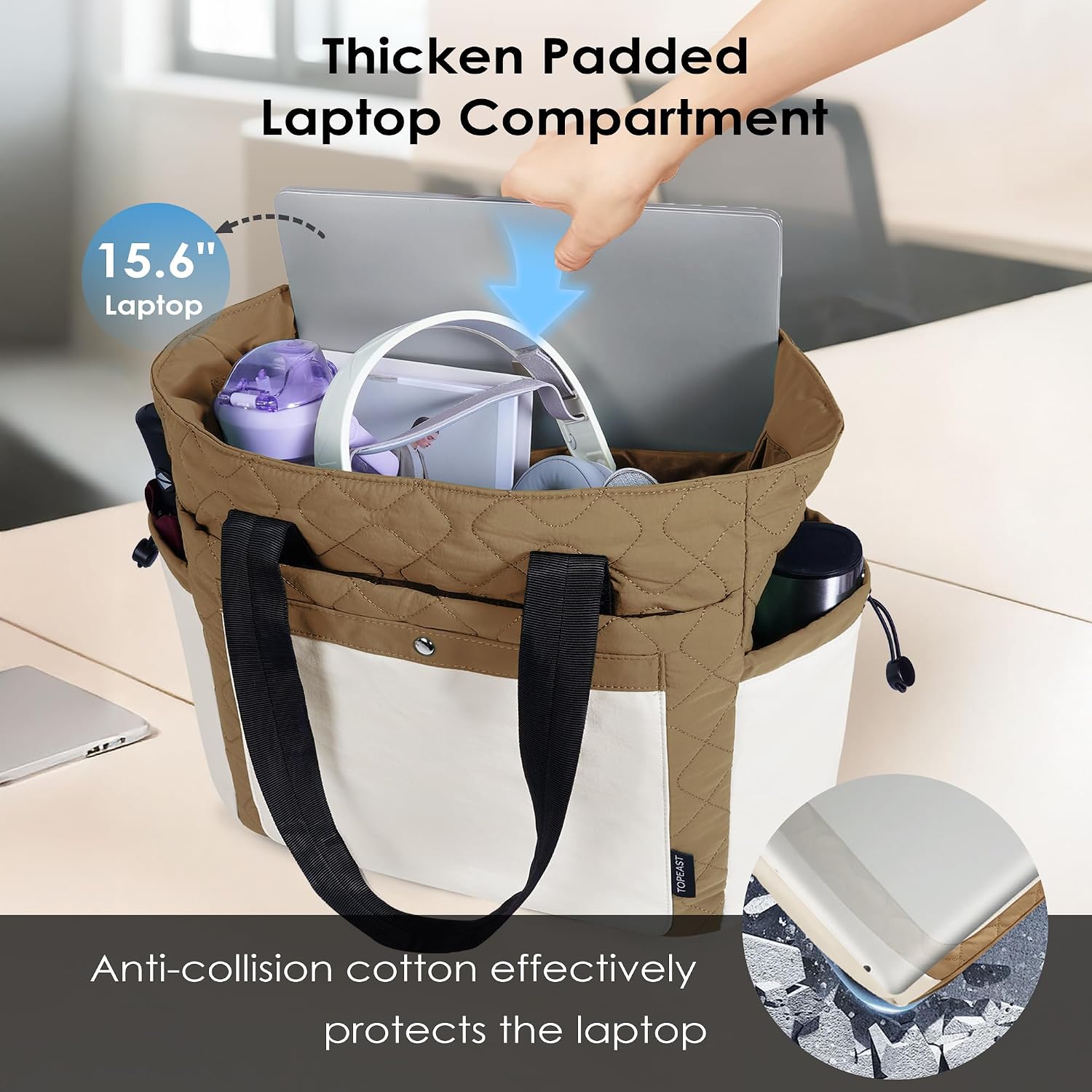 TOPEAST Tote Bag for Women, Lightweight Puffer Tote Bag with Zipper, Work Bags for Nurse Teacher, Travel Puffy Handbag