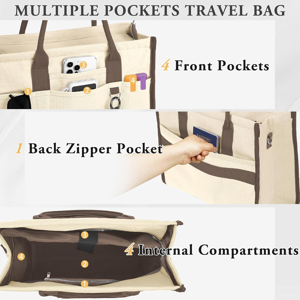 TOPEAST Canvas Tote Bag for Women, Women's Crossbody Handbag for Work Travel, Large Tote Bag with Compartments