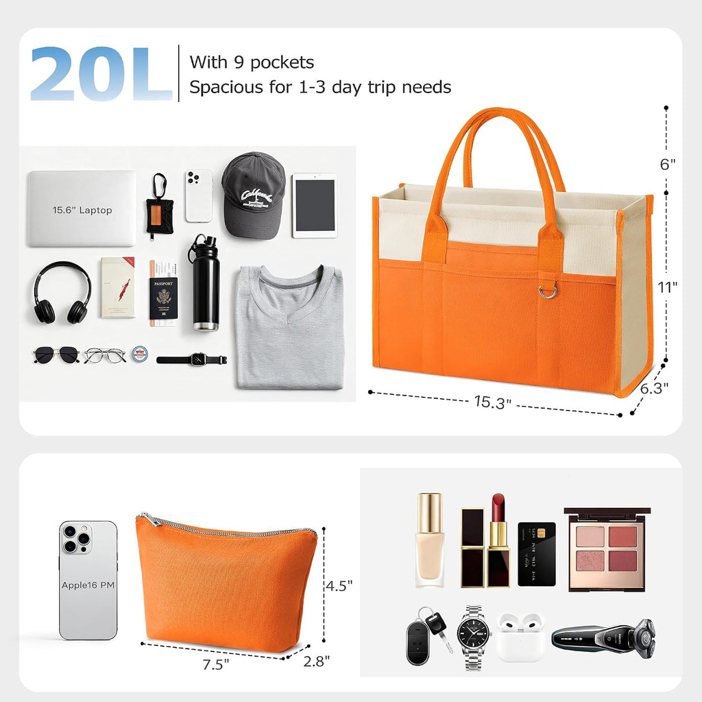 TOPEAST Canvas Tote Bag for Women, Women's Crossbody Handbag for Work Travel, Large Tote Bag with Compartments