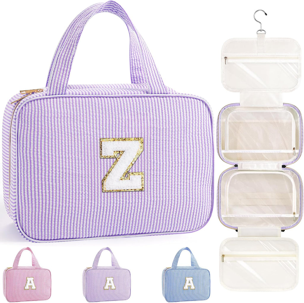 TOPEAST Hanging Toiletry Bag for Women - Travel Toiletry Bag Makeup Bag, Portable Toiletries Cosmetic Bag, Airplane Travel Essentials - Letter Z, Purple
