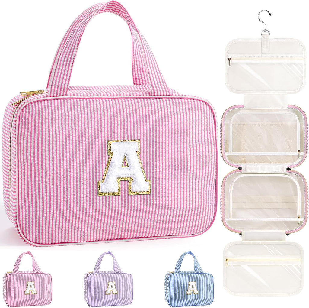 TOPEAST Gifts for Girls Kids - Travel Hanging Toiletry Bag & Makeup Bag, Personalized Initial Toiletry Pouch, Birthday Gifts for Women Teen Girls Friends, Cruise Essentials, Pink A