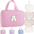 TOPEAST Gifts for Girls Kids - Travel Hanging Toiletry Bag & Makeup Bag, Personalized Initial Toiletry Pouch, Birthday Gifts for Women Teen Girls Friends, Cruise Essentials, Pink A