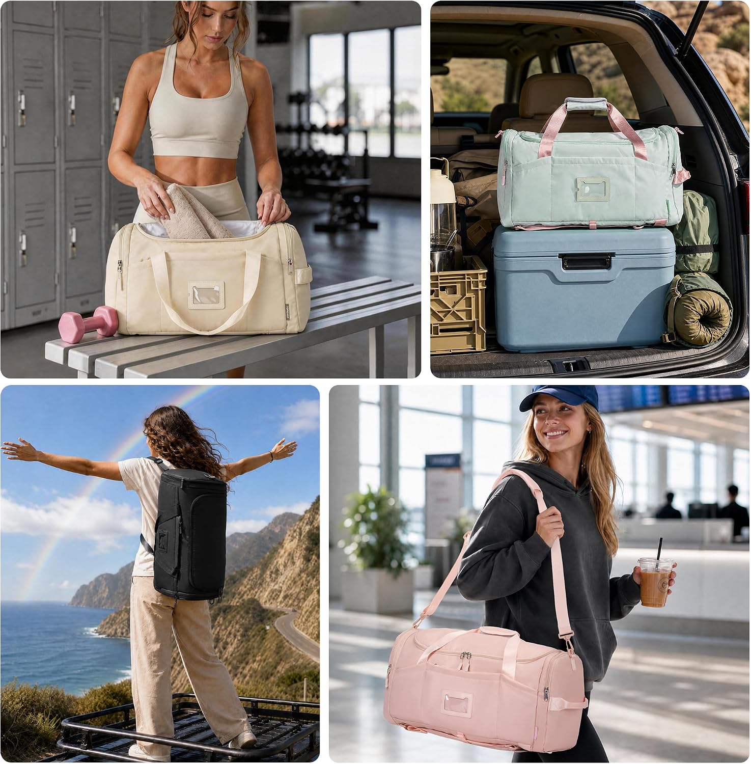 TOPEAST Foldable Duffle Bag for Travel, Large Travel Duffel Bags for Women | 4 in 1 Travel Backpack, Carry on Weekender Bags for Women Travel, 40L Capacity, Multi-Pocket, Water-resistant, Pink