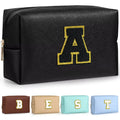 TOPEAST Preppy Small Makeup Bag, Chenille Letter Pouch Cosmetic Bag With Zipper, PU Leather Waterproof Toiletry Bag, Personalized Birthday Gift for Women, Cute Stuff for Girls (Blue D)
