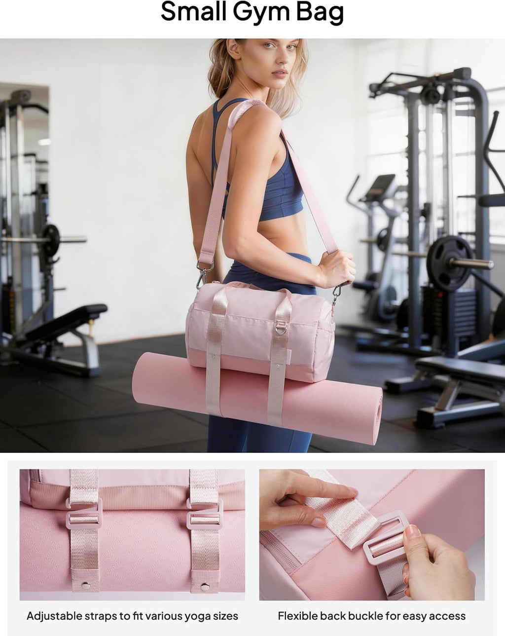 TOPEAST Small Gym Bag for Women, Mini Sports Yoga Bag with Yoga Mat Holder, Small Pink Gym Bag Overnight Weekender Duffle Handbag for Travel Dance Workout