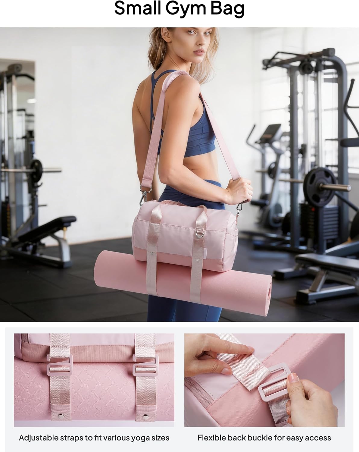 TOPEAST Small Gym Bag for Women, Mini Sports Yoga Bag with Yoga Mat Holder, Small Pink Gym Bag Overnight Weekender Duffle Handbag for Travel Dance Workout