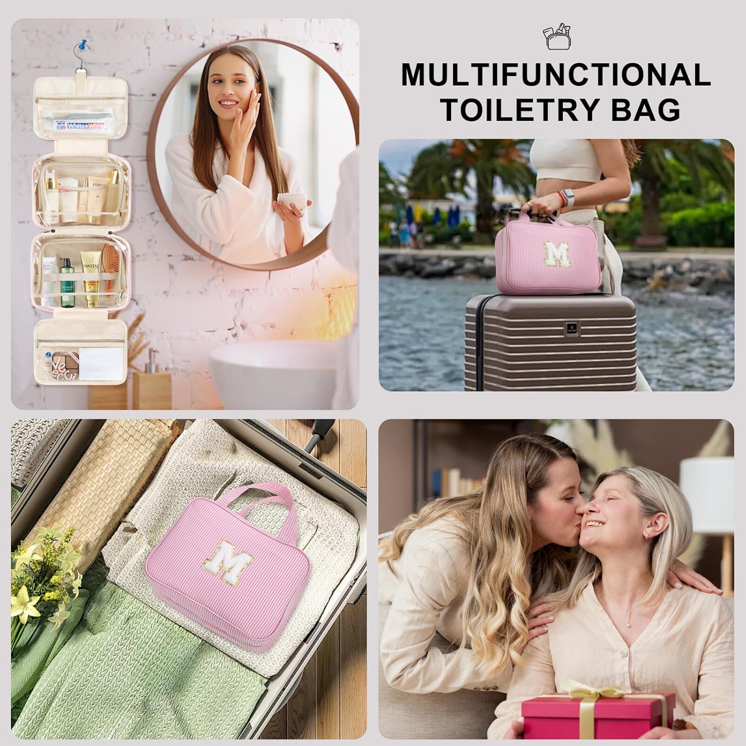 TOPEAST Travel Makeup Bag and Toiletry Bag, Personalized Initial Makeup Bag