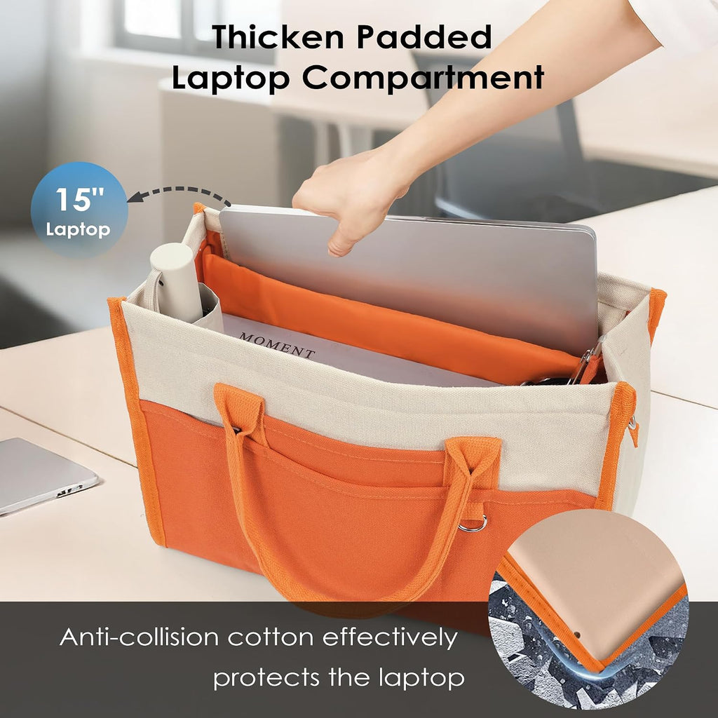 TOPEAST Canvas Tote Bag for Women, Women's Crossbody Handbag for Work Travel, Large Tote Bag with Compartments