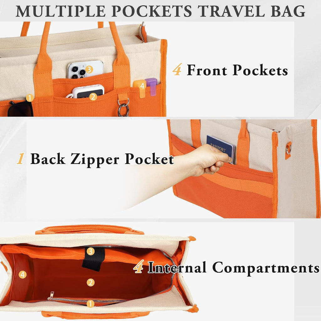 TOPEAST Canvas Tote Bag for Women, Women's Crossbody Handbag for Work Travel, Large Tote Bag with Compartments
