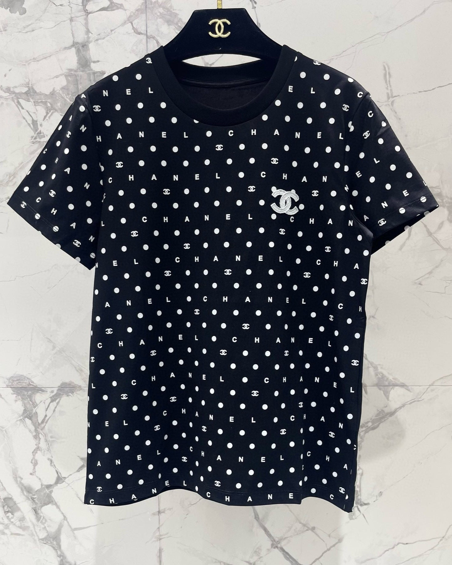 Black Polka Dot Sequined T-Shirt