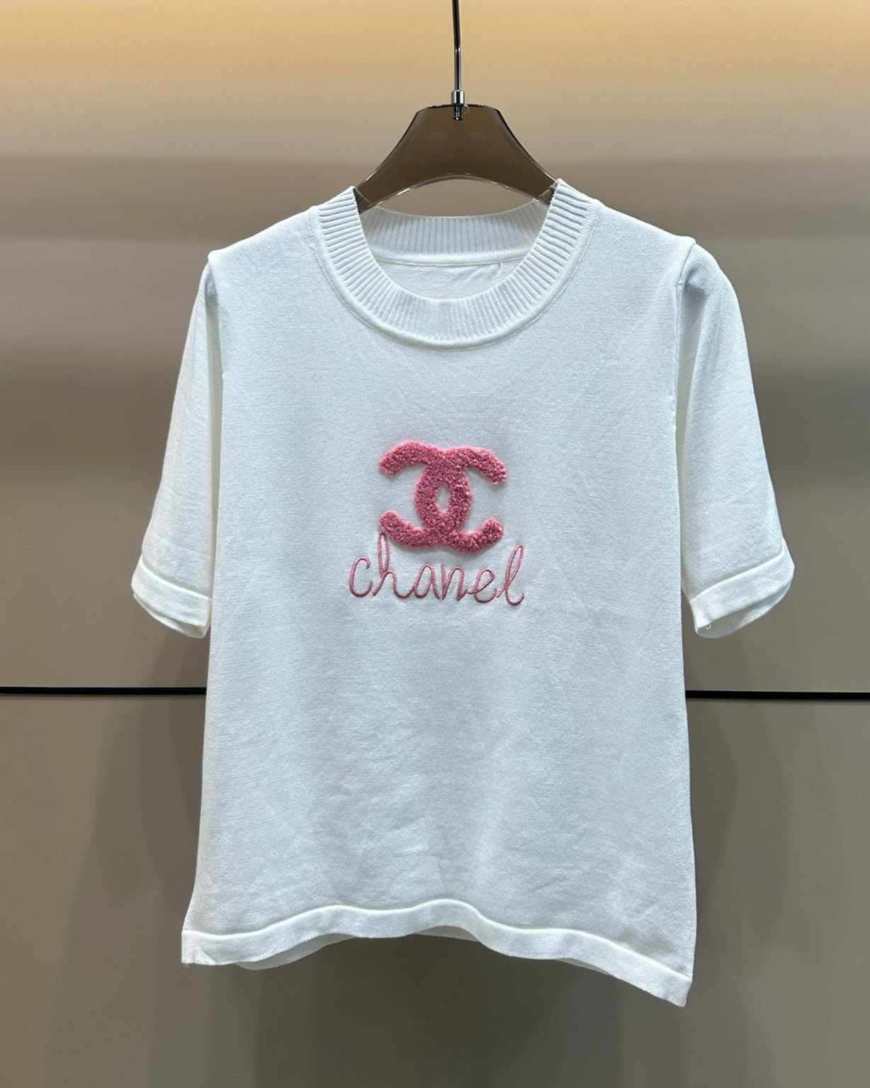 Towel embroidered lettering knitted T-shirt